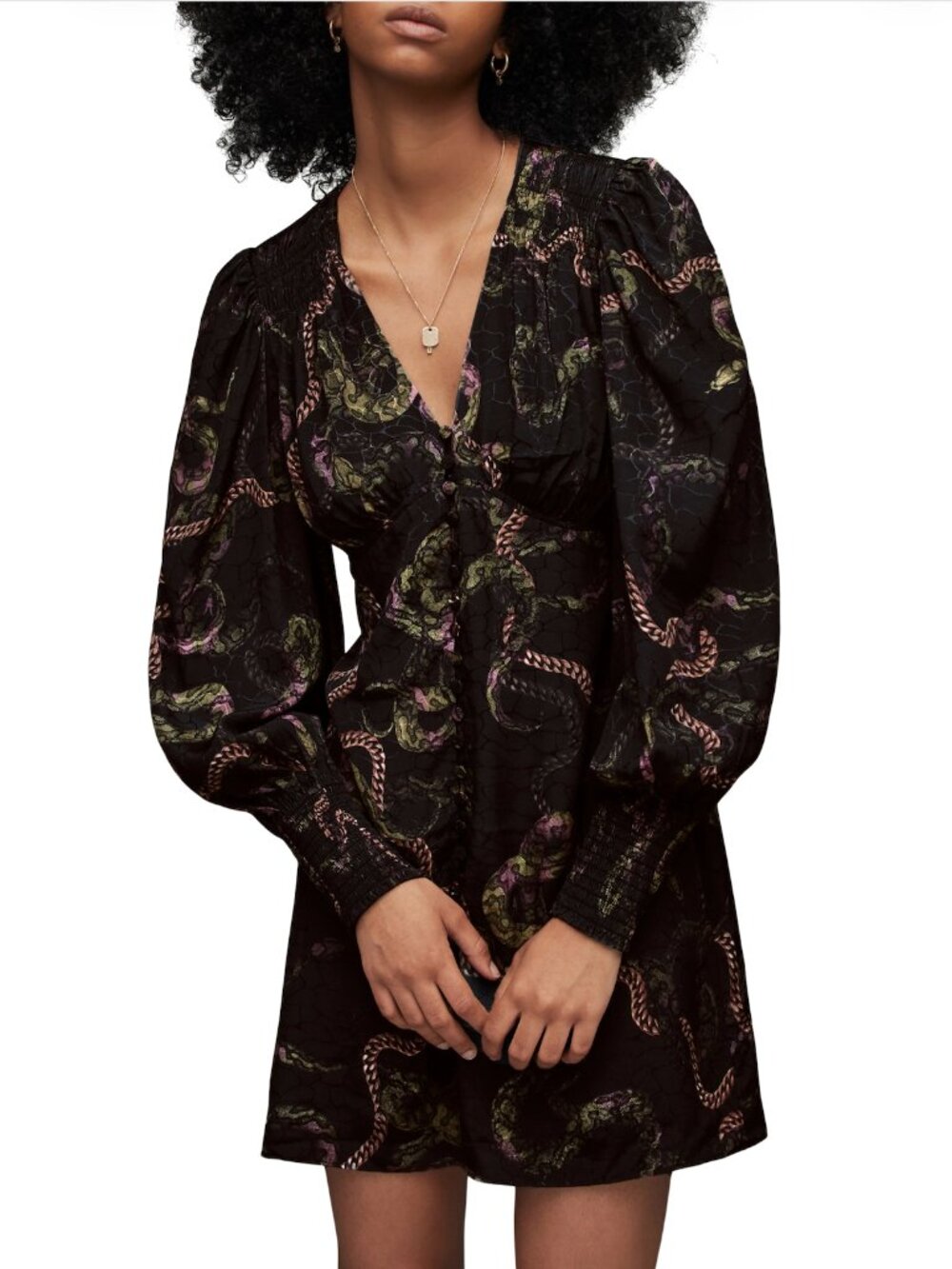Brand New All Saints Auden Tempest Chain Snake Print V-Neck Mini Dress Size 2